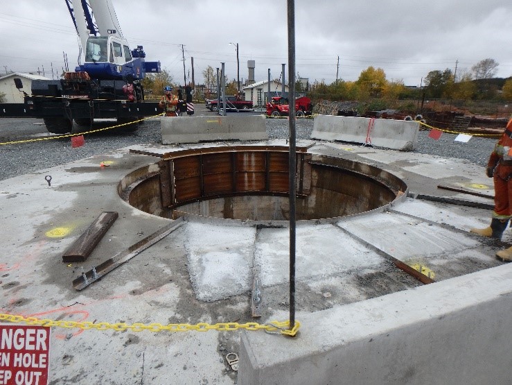 Copper Cliff South Mine 830 FAR Widening: From an existing Surface Level Raise Bore Hole, Legend widened the 14 foot diameter to 18 feet to accommodate ventilation requirements for South mine of the Copper Cliff Complex. At the 350ft mark, Legend also drove a lateral drift 32ft in length for future development opportunities.